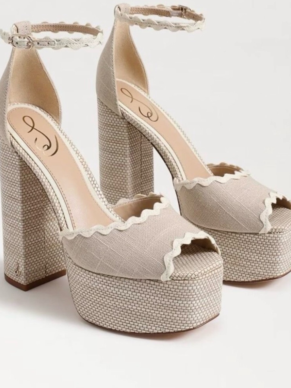 Sam Edelman Beige Cream Platform Peep-Toe Ankle-Strap Heels